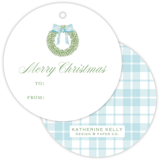 watercolor wreath fill - in round gift tag - themonogram manor 