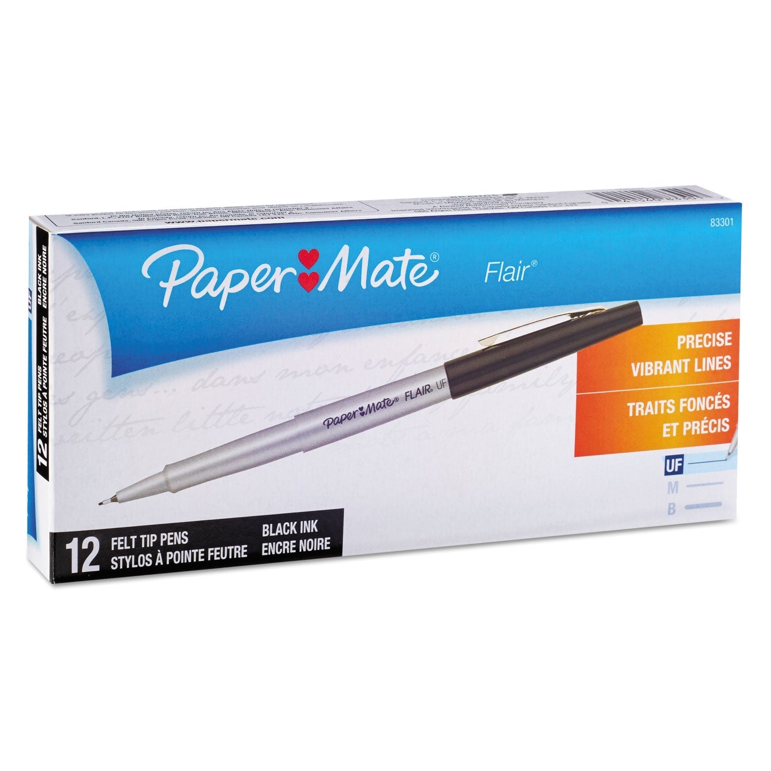 Paper Mate Flair Felt Tip Porous Point Pen, Stick, Extra - Fine 0.4 mm, Black Ink, Black Barrel, Dozen - themonogram manor 