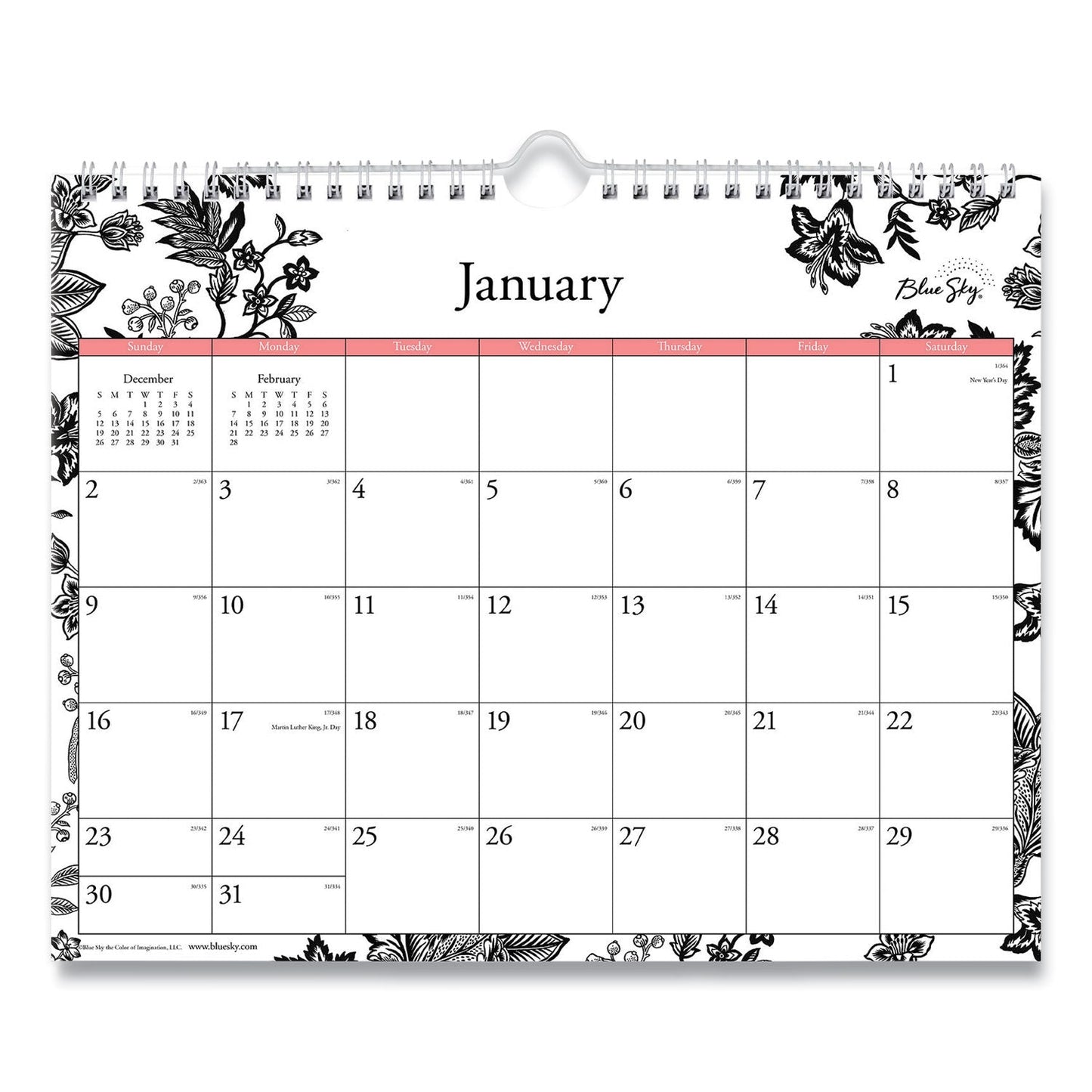 Blue Sky Analeis Wall Calendar, Analeis Floral Artwork, 11 x 8.75, White/Black/Coral Sheets, 12 - Month (Jan to Dec): 2023 - themonogram manor 