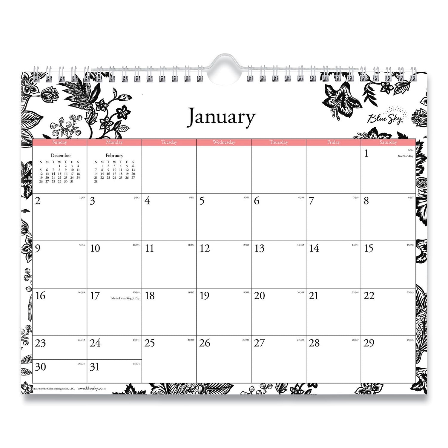 Blue Sky Analeis Wall Calendar, Analeis Floral Artwork, 11 x 8.75, White/Black/Coral Sheets, 12 - Month (Jan to Dec): 2023 - themonogram manor 