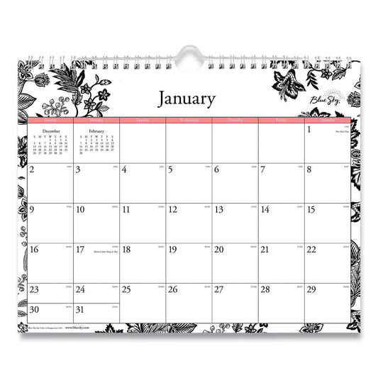 Blue Sky Analeis Wall Calendar, Analeis Floral Artwork, 11 x 8.75, White/Black/Coral Sheets, 12 - Month (Jan to Dec): 2023 - themonogram manor 