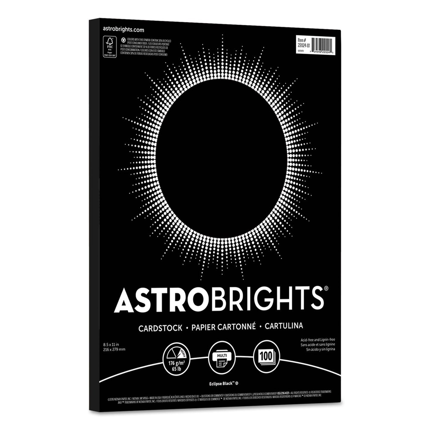 Astrobrights Color Cardstock, 65 lb Cover Weight, 8.5 x 11, Eclipse Black, 100/Pack - themonogram manor 