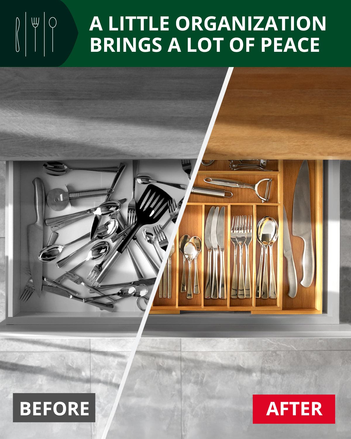 Silverware Drawer Organizer, Natural (9 Slots) - themonogram manor 