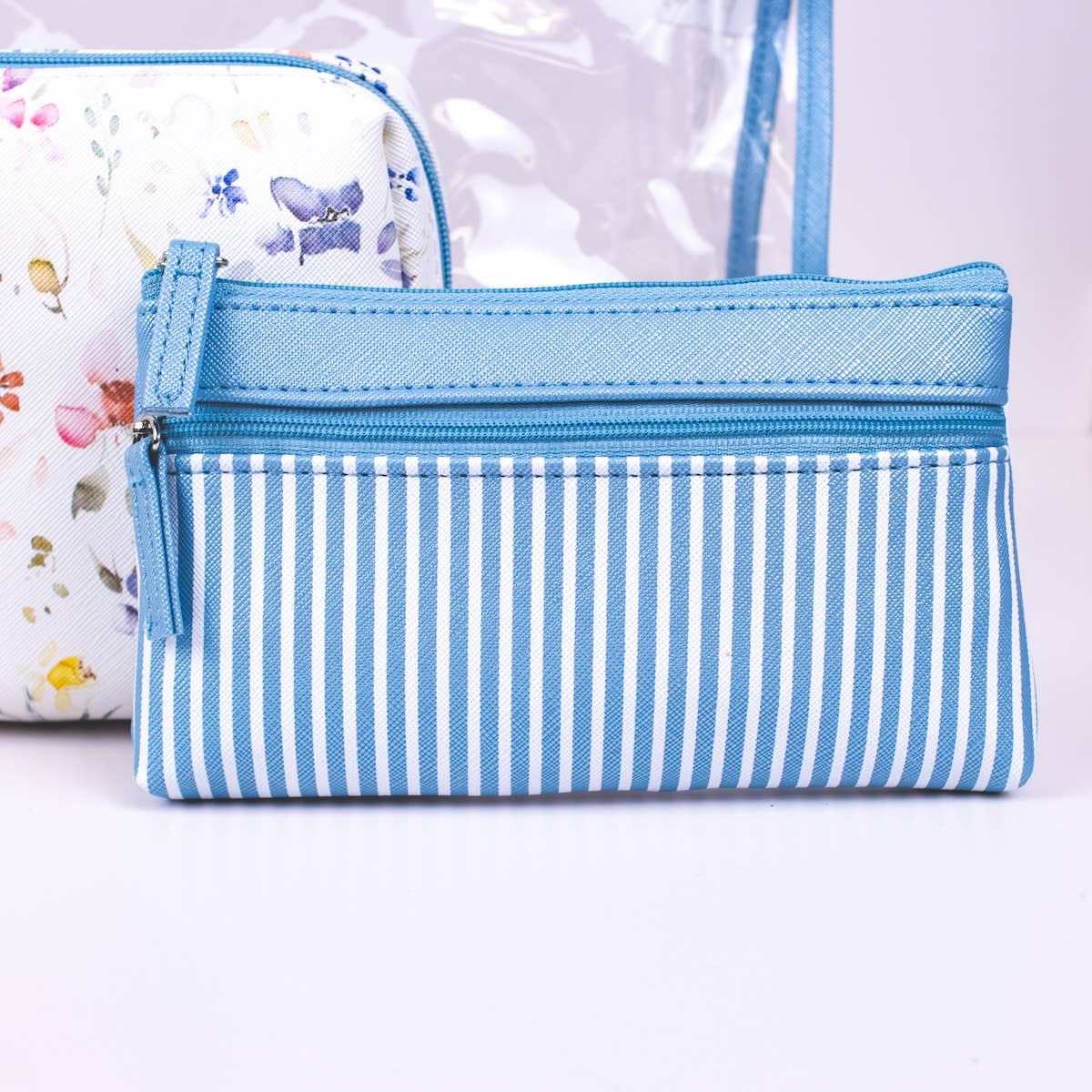 Nora Travel Cosmetic Set Blue/Multi 12x8.25x3.5 Set of 3 - themonogram manor 