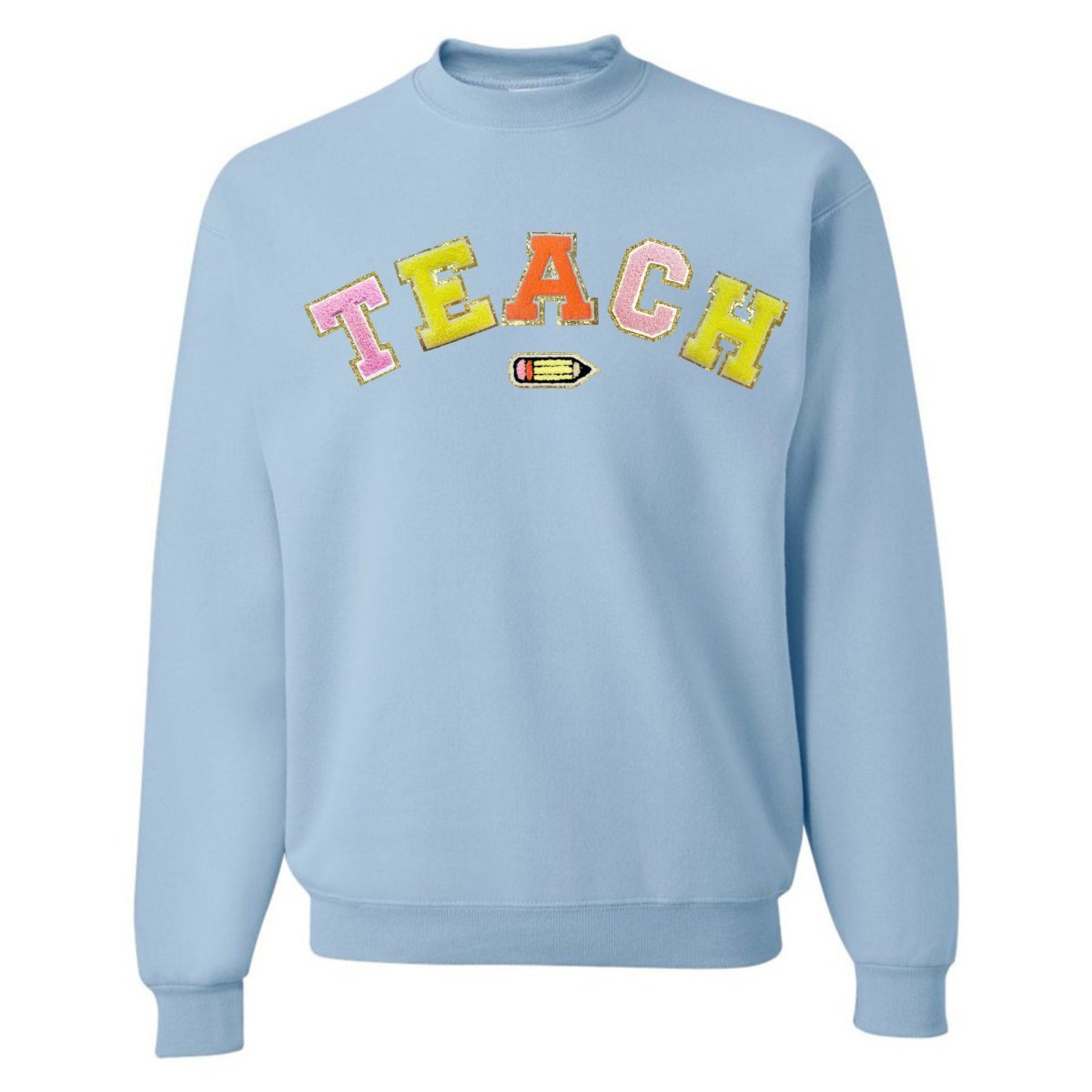 Teach Pencil Letter Patch Crewneck Sweatshirt - themonogram manor 