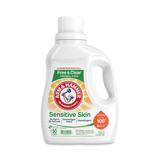 Arm & Hammer HE Compatible Liquid Detergent, Unscented, 67.5 oz Bottle, 6/Carton - themonogram manor 