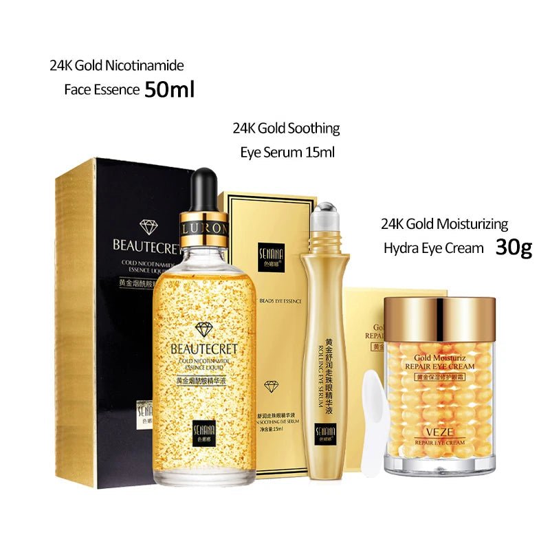 Face Cream Kit 24K Gold Niacinamide Essence Remove Dark Eye Circles Eye Serum Firming Eye Cream Face Care Set Korean Cosmetics - themonogram manor 