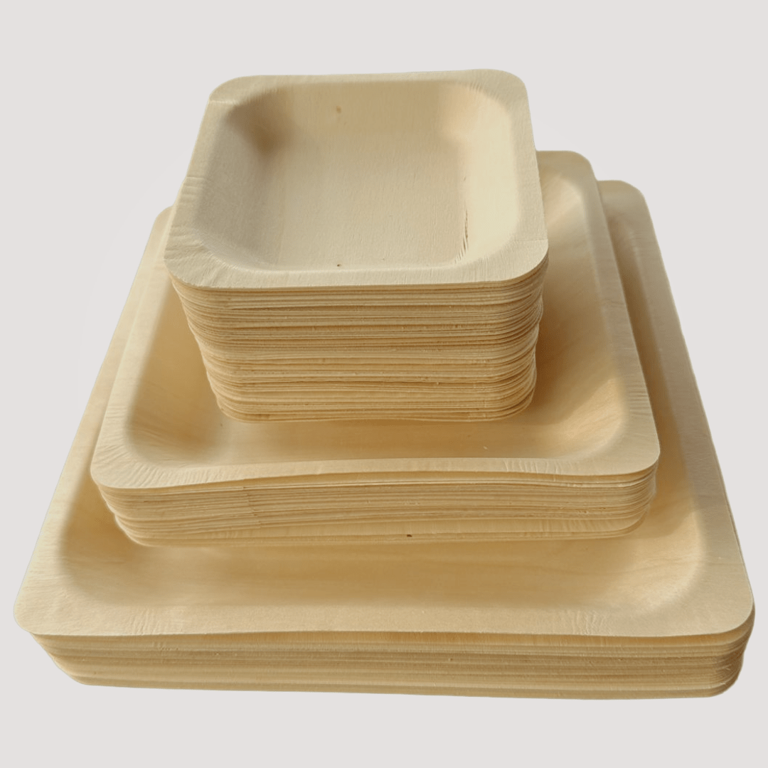Eco Friendly Square Wooden Plate 4.5" (500 Pack) like Bamboo and Palm leaf - themonogram manor 