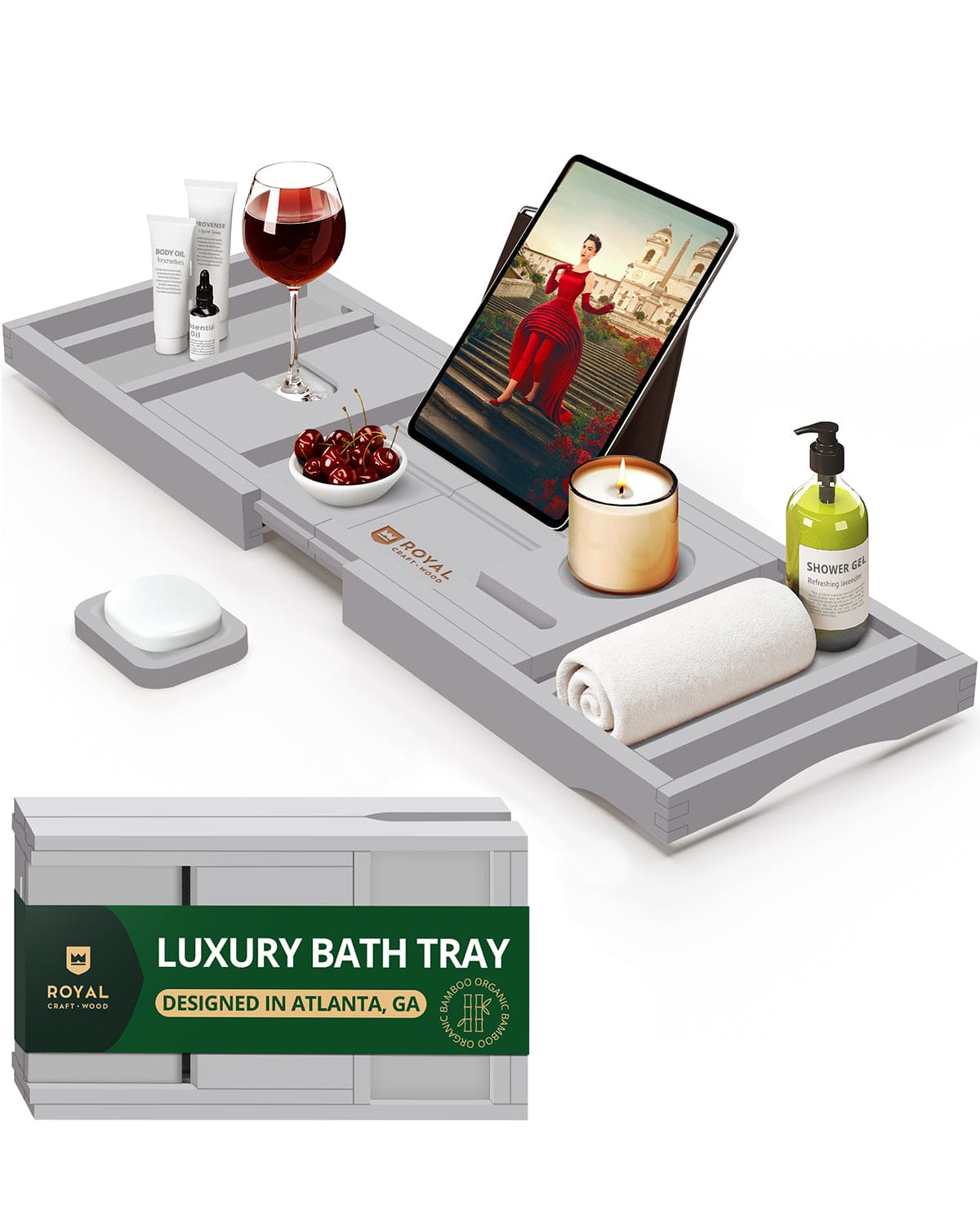 Bathtub Caddy Tray, Gray - themonogram manor 