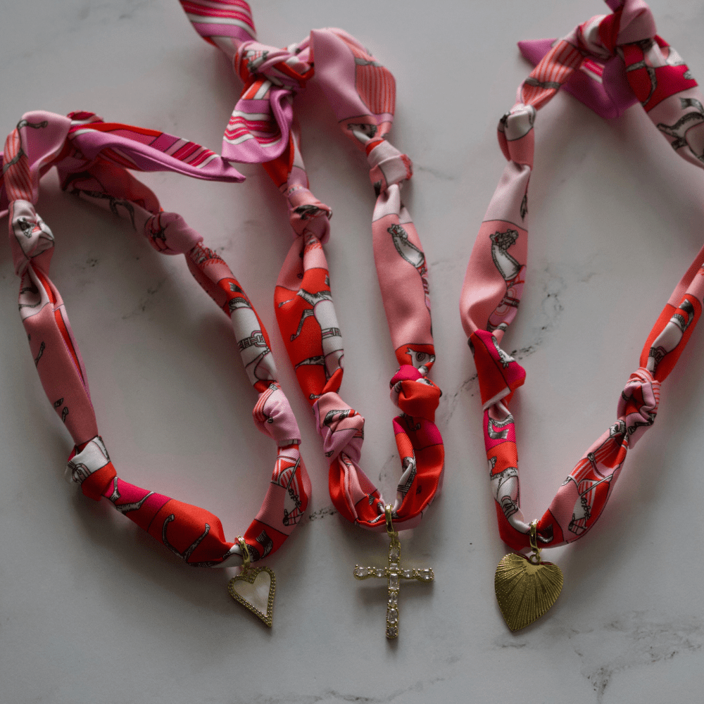 Scarf Necklace ~ Pink Horse Pattern - themonogram manor 