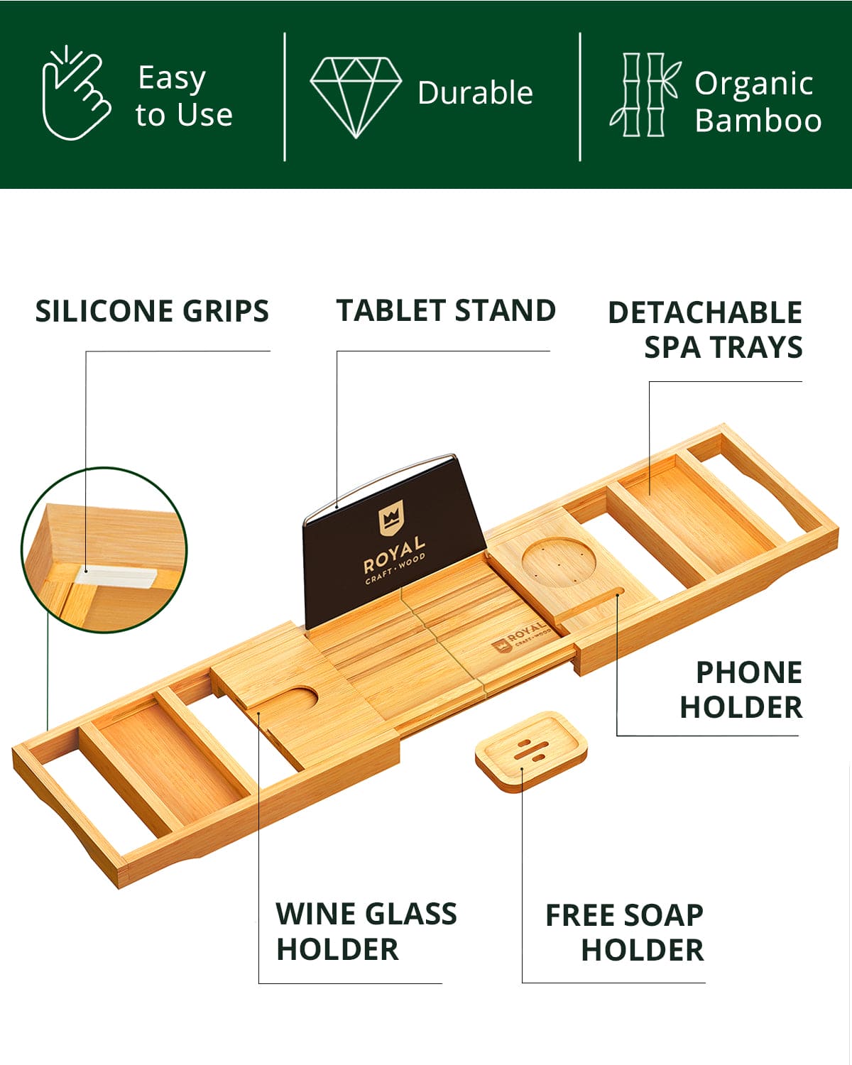 Bathtub Caddy Tray, Natural - themonogram manor 