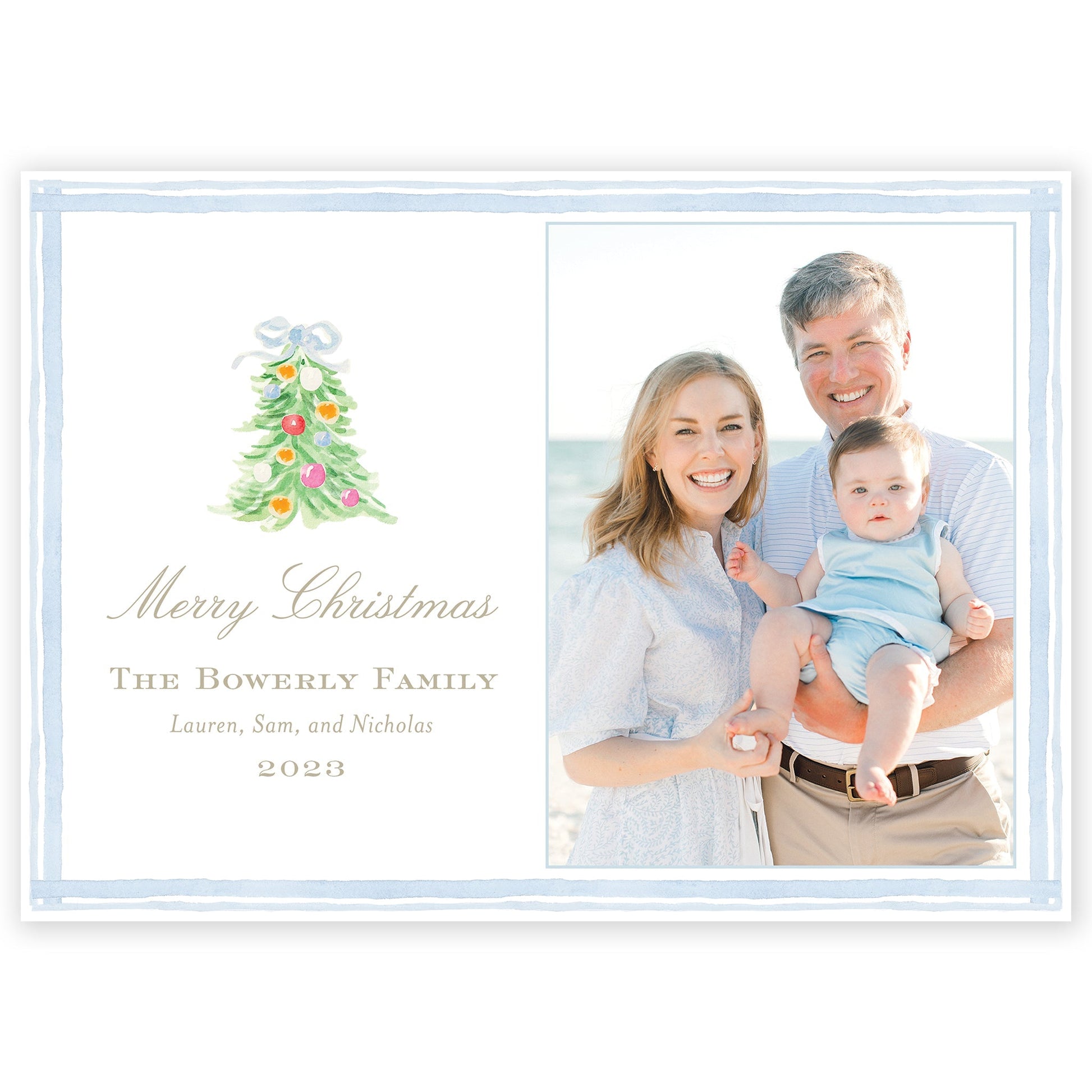 oh, christmas tree blue horizontal holiday card - themonogram manor 