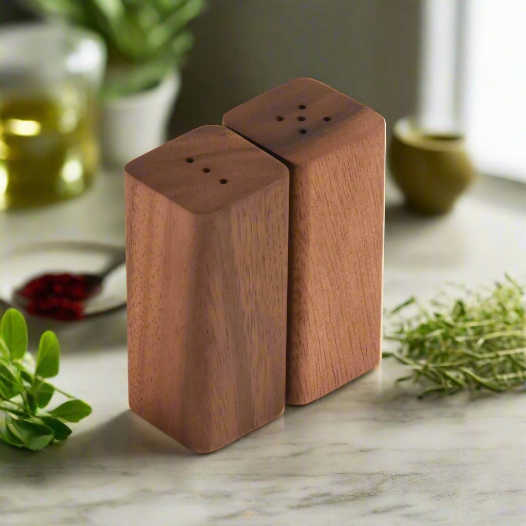 Salt & Pepper Shakers on an Acacia Wood Base - themonogram manor 