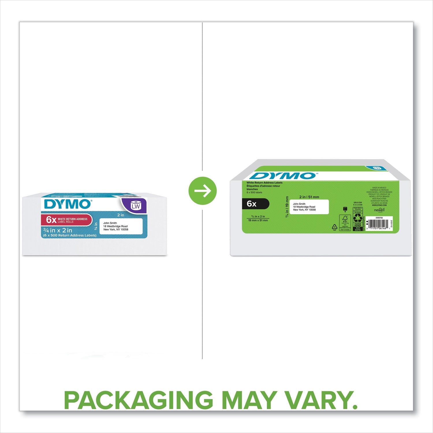 DYMO LW Address Labels, 0.75" x 2", White, 500 Labels/Roll, 6 Rolls/Pack - themonogram manor 