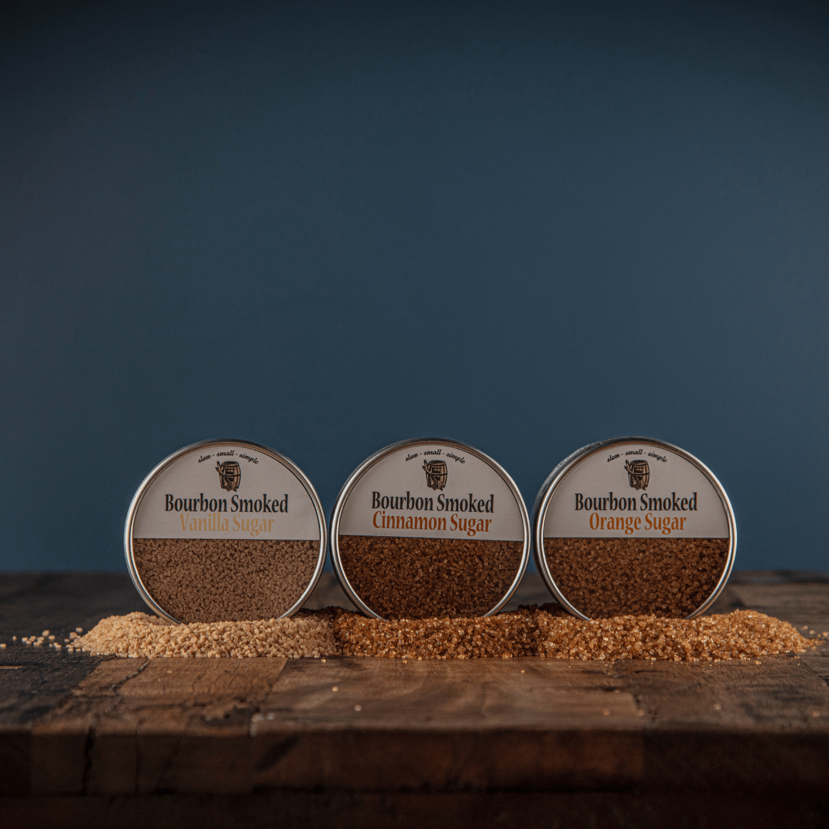 Bourbon Smoked Sugars Trio - Orange, Vanilla, Cinnamon - themonogram manor 