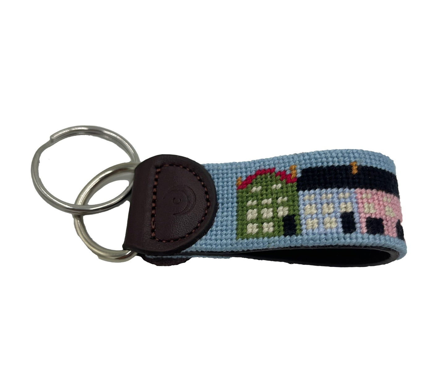 Key Fob - Charleston Rainbow Row Hand - stitched Needlepoint - themonogram manor 