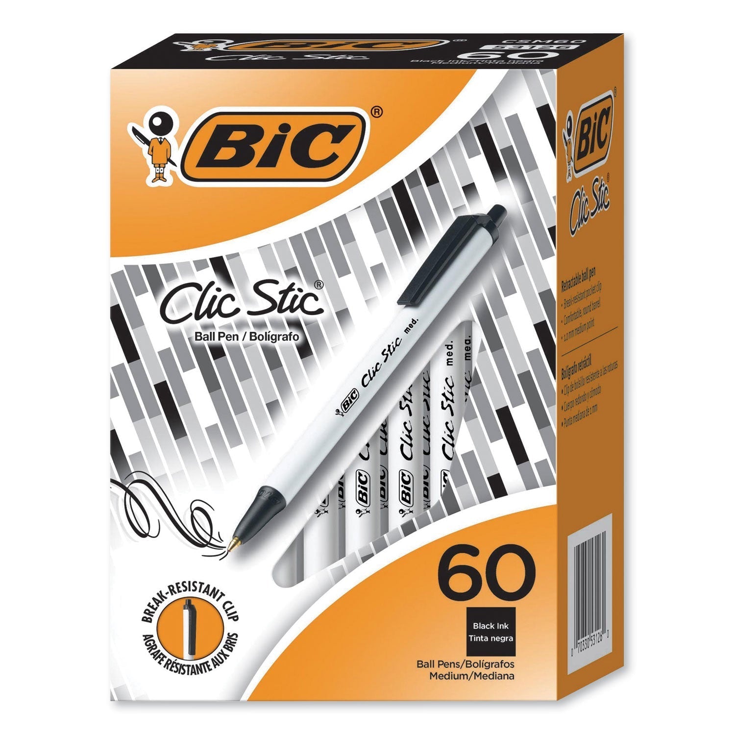 BIC Clic Stic Ballpoint Pen Value Pack, Retractable, Medium 1.2 mm, Black Ink, White Barrel, 60/Pack - themonogram manor 