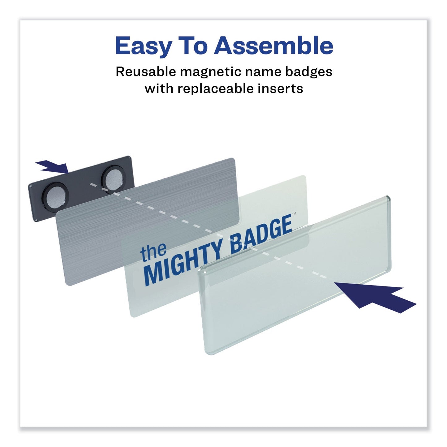 Avery The Mighty Badge Name Badge Holder Kit, Horizontal, 3 x 1, Laser, Silver, 4 Holders/32 Inserts - themonogram manor 