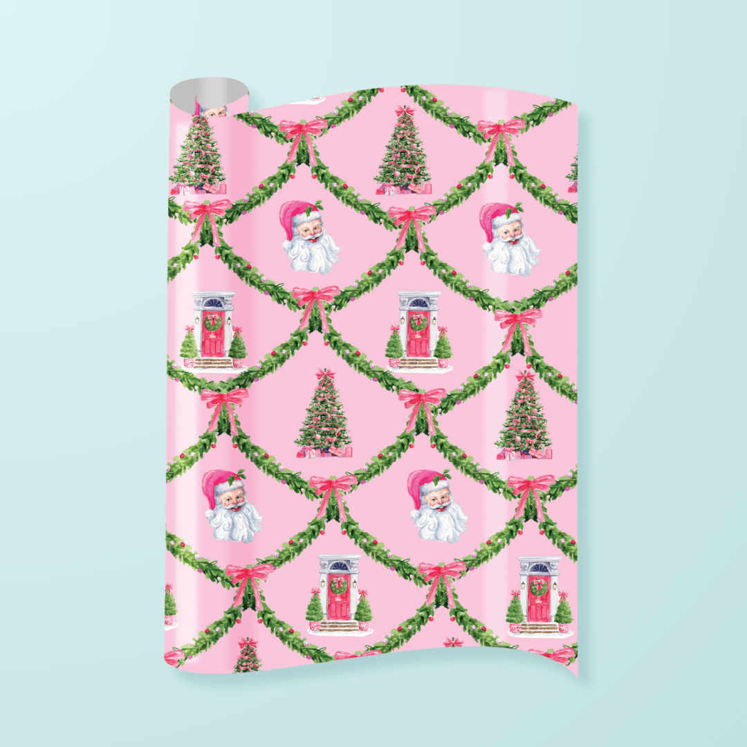 Pink Garland Gift Wrap - themonogram manor 