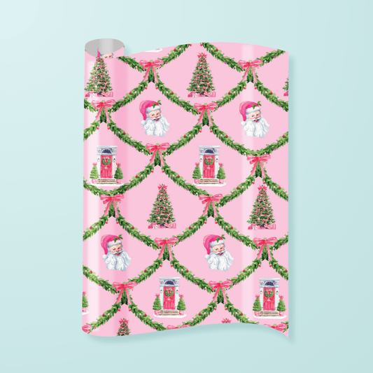 Pink Garland Gift Wrap - themonogram manor 