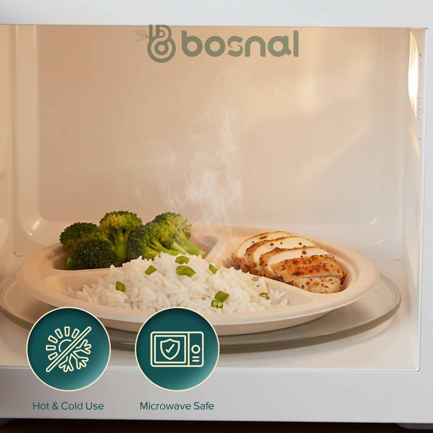 Bosnal - Sugarcane Bagasse Compostable 10 inch Round 3 - Compartment Plates - Case of 20 (500 Pcs) - themonogram manor 