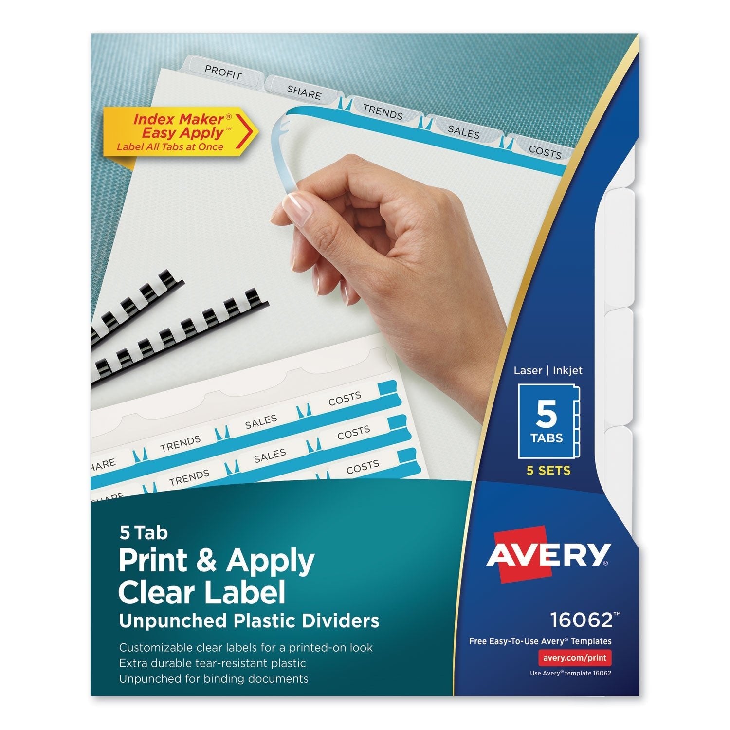 Avery Print and Apply Index Maker Clear Label Unpunched Dividers with Printable Label Strip, 5 - Tab, 11 x 8.5, Clear, 5 Sets - themonogram manor 