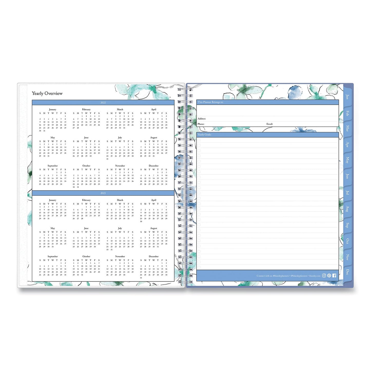 Blue Sky Lindley Weekly/Monthly Planner, Lindley Floral Artwork, 11 x 8.5, White/Blue/Green Cover, 12 - Month (Jan to Dec): 2023 - themonogram manor 