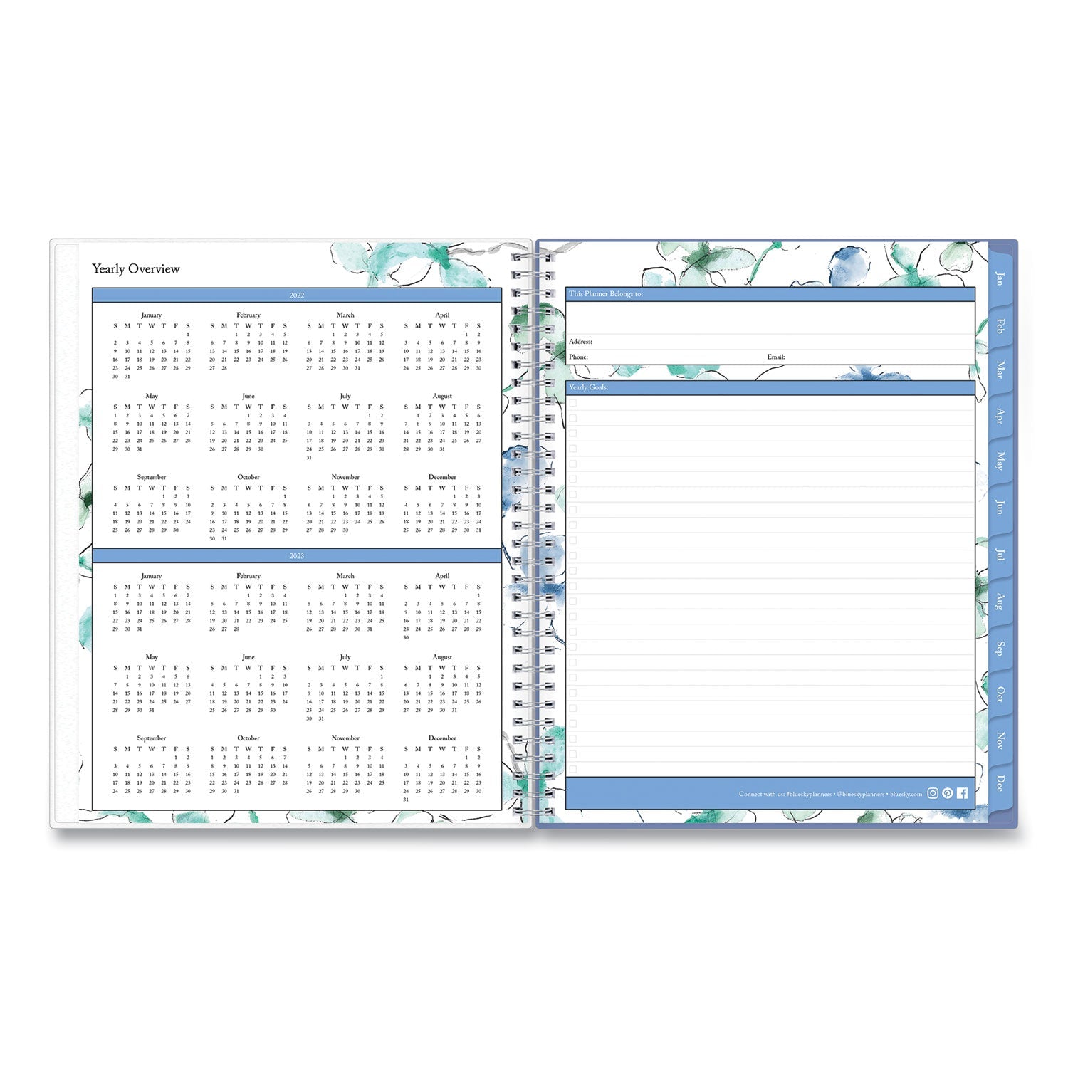 Blue Sky Lindley Weekly/Monthly Planner, Lindley Floral Artwork, 11 x 8.5, White/Blue/Green Cover, 12 - Month (Jan to Dec): 2023 - themonogram manor 