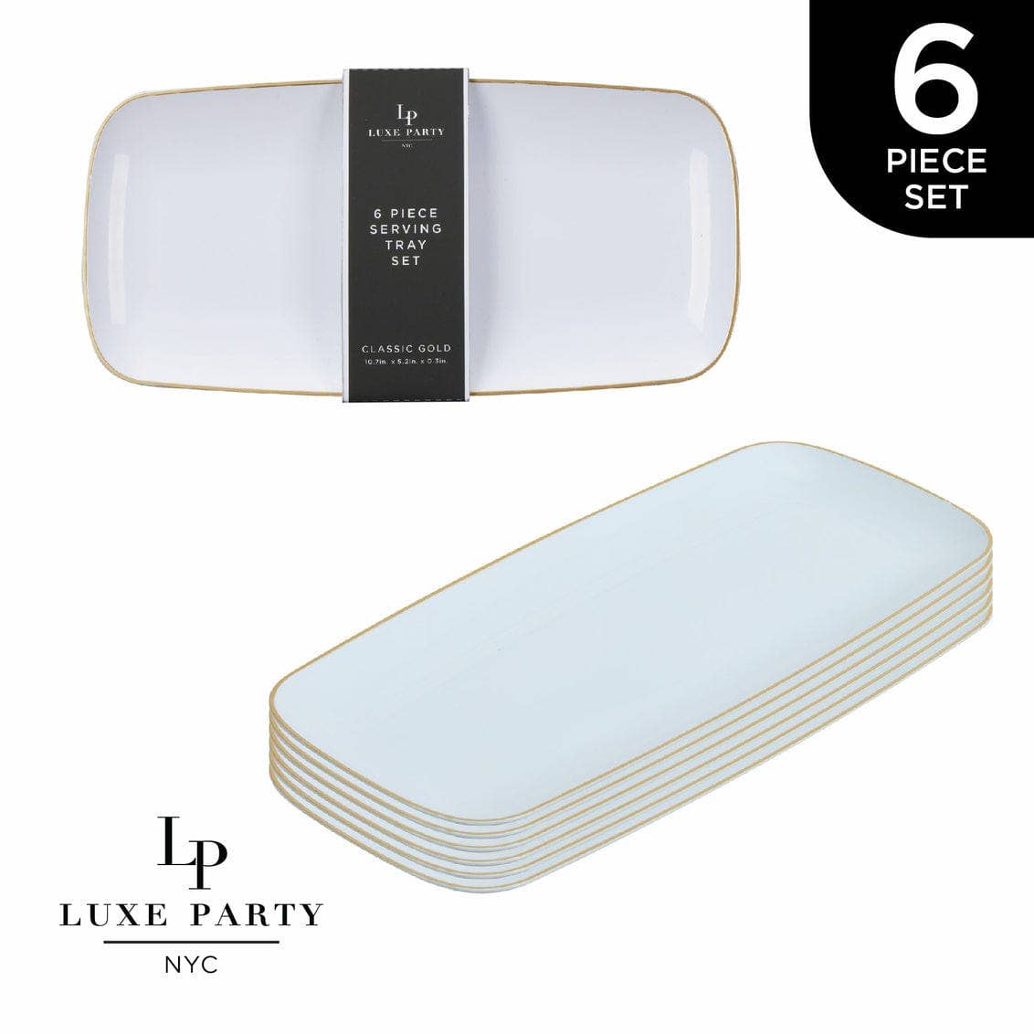 White and Gold Small Plastic Trays | 6 Trays - themonogram manor 