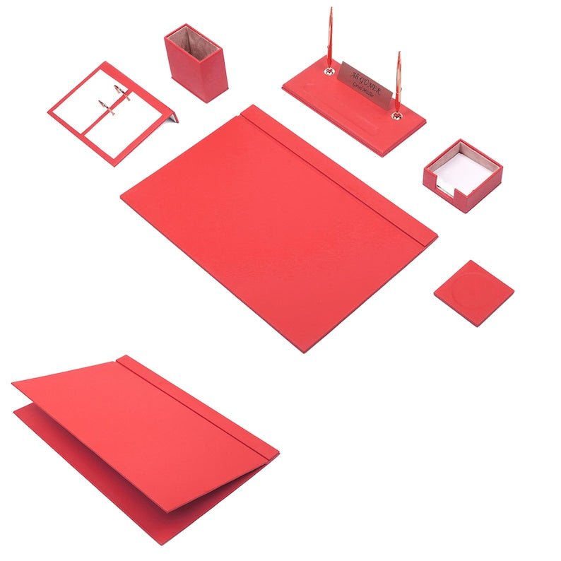 MOOG Leather Desk Set - 8 Accessories - Red - 8 PCS - themonogram manor 