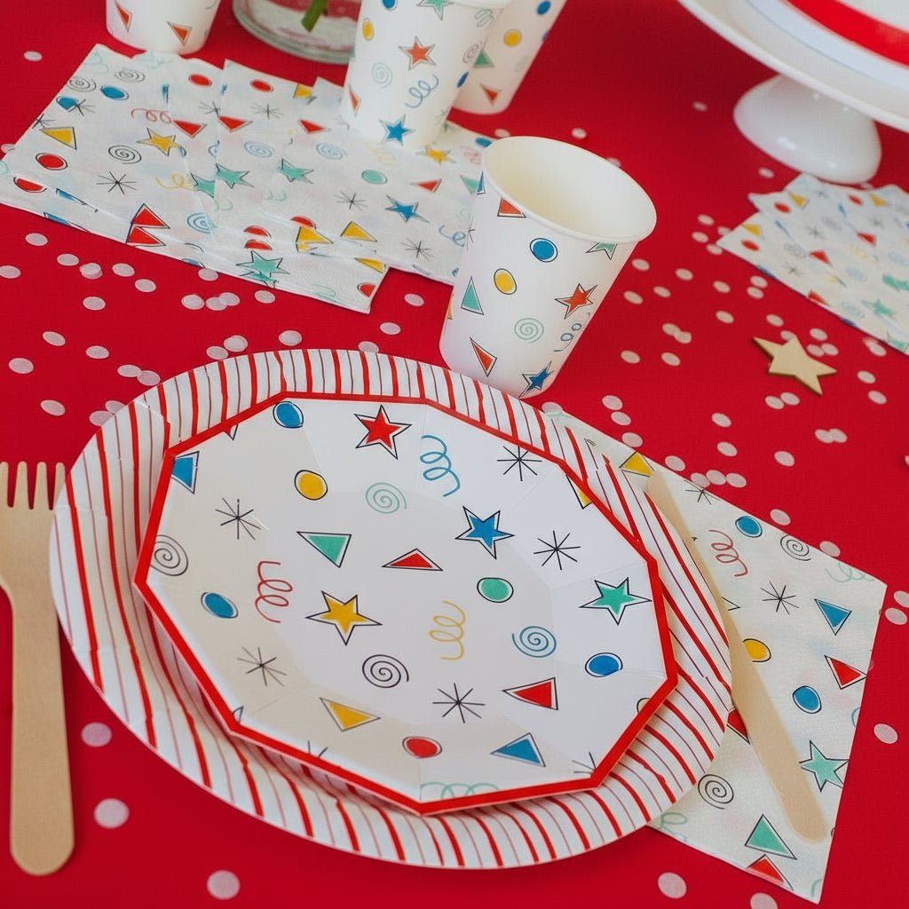 Red Fine stripes plates (Set of 8) - themonogram manor 