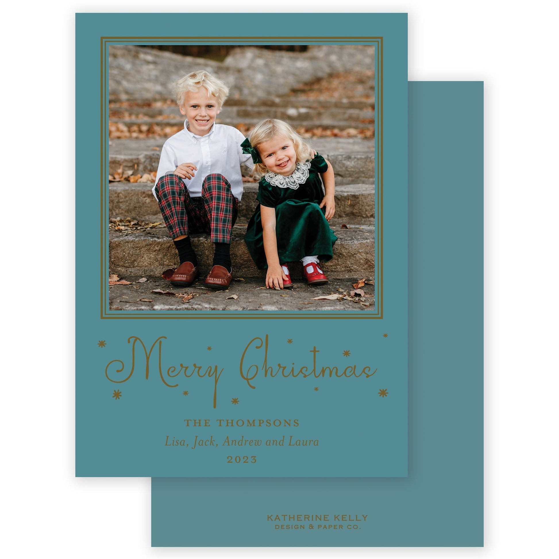teal merry christmas drip holiday card - themonogram manor 
