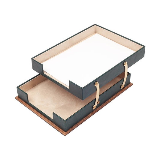 MOOG Star Wooden Leather Double Document Tray - themonogram manor 