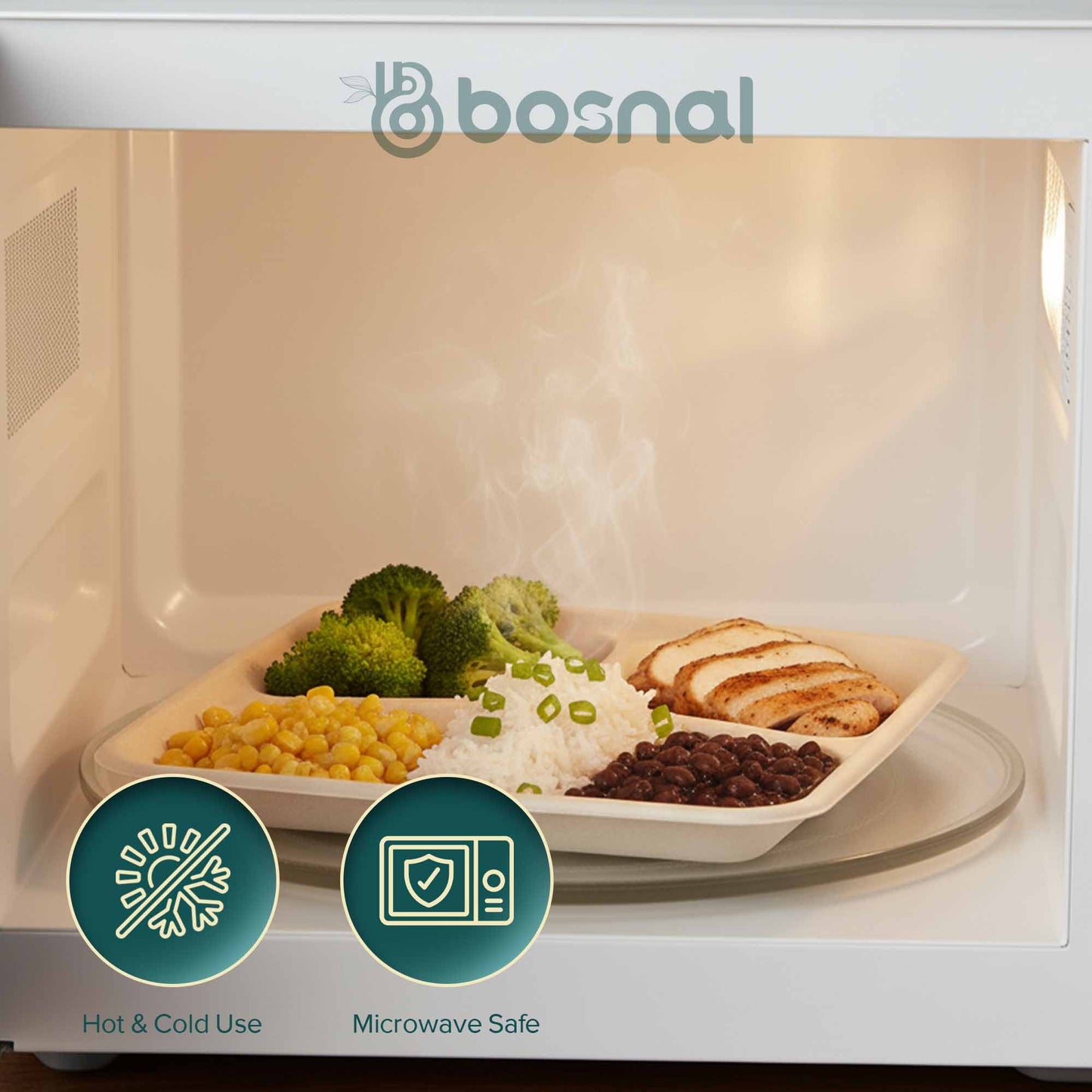 Bosnal - Sugarcane Bagasse Compostable 5 - Compartment Food Trays - Case of 16 (400 Pcs) - themonogram manor 
