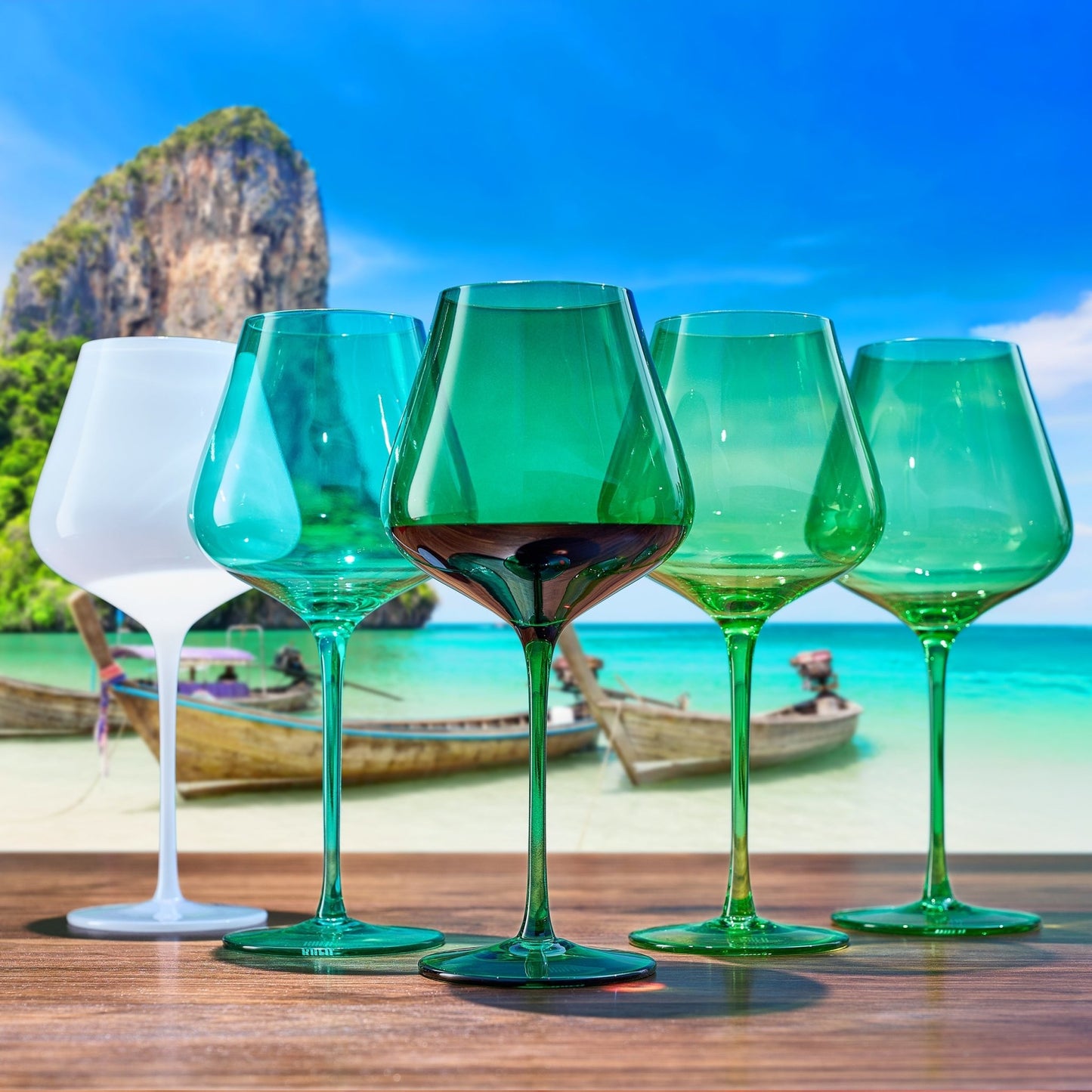 Stagioni Stemmed Wine Glassware, Thai Islands, Set of 5 - themonogram manor 