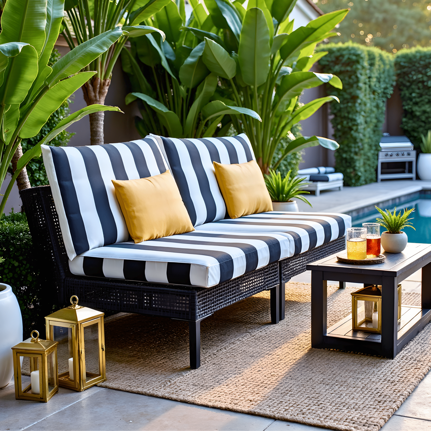 Black and White Cabana Stripe Outdoor Slip Covers, Compatible with IKEA Duvholmen Kuddarna - themonogram manor 