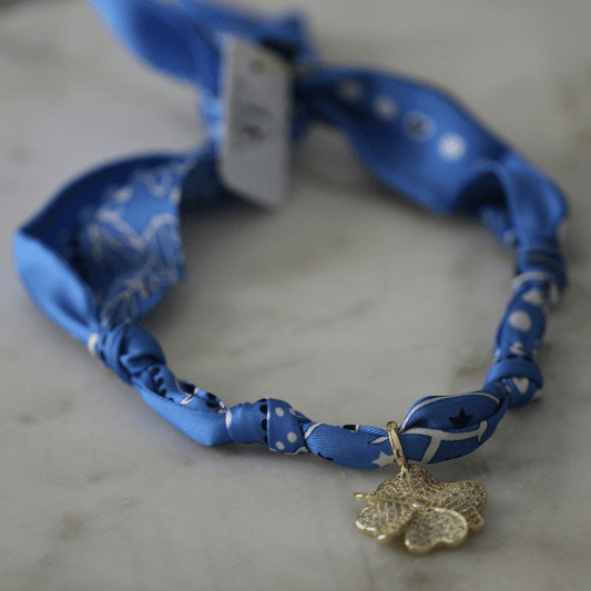 Blue Bloom Twilly Scarf Necklace - themonogram manor 