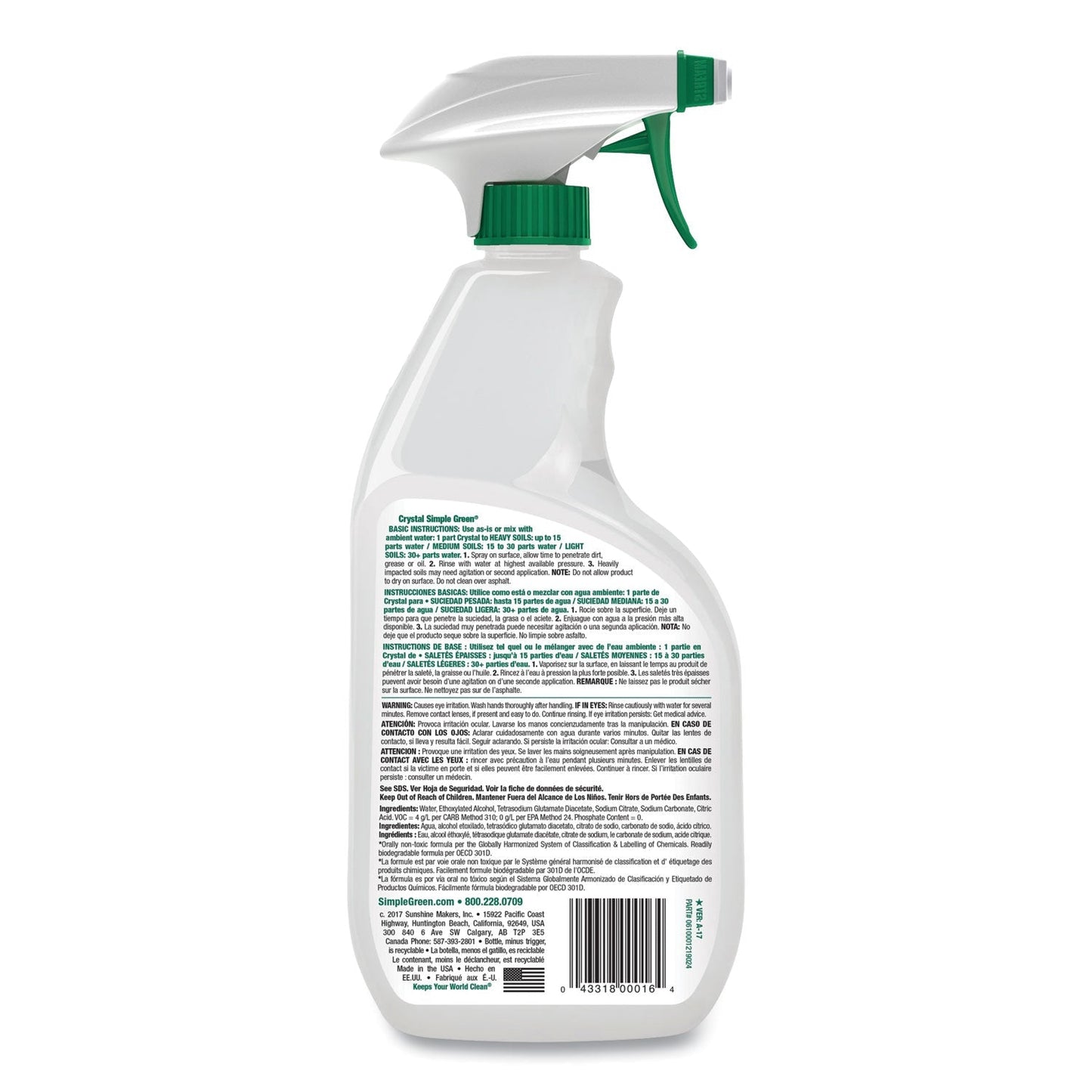 Simple Green Crystal Industrial Cleaner/Degreaser, 24 oz Spray Bottle, 12/Carton - themonogram manor 