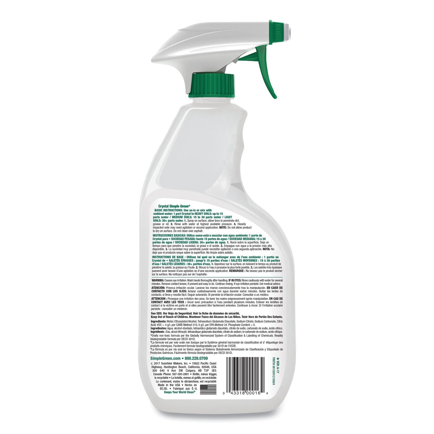 Simple Green Crystal Industrial Cleaner/Degreaser, 24 oz Spray Bottle, 12/Carton - themonogram manor 