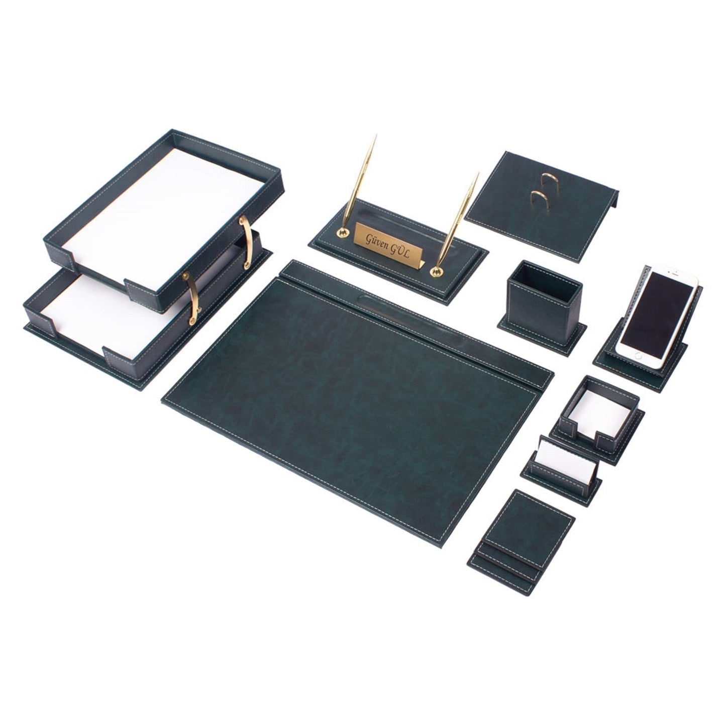 MOOG Luxury Desk Set - Double Document Tray - Green - 13 PCS - themonogram manor 