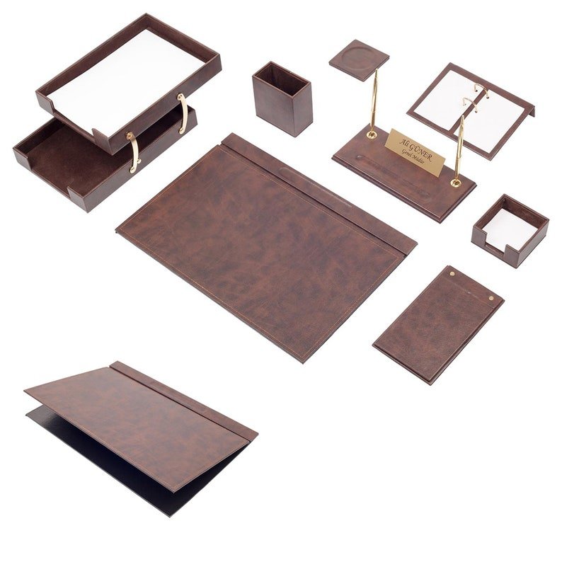 MOOG Leather Desk Set - Double Document Tray - White - 10 PCS - themonogram manor 