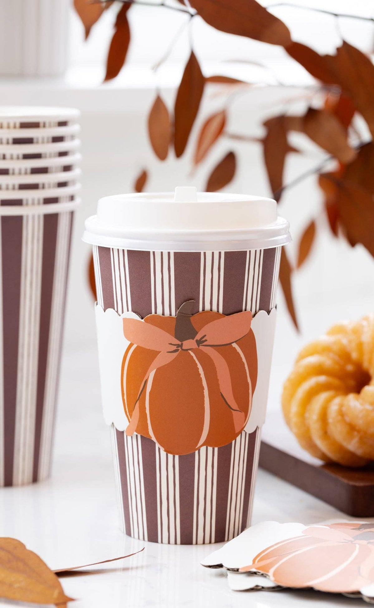 PLTG1825 - Striped Bow Pumpkin Pink To Go Cups (8ct 16oz) - #themonogram manor #