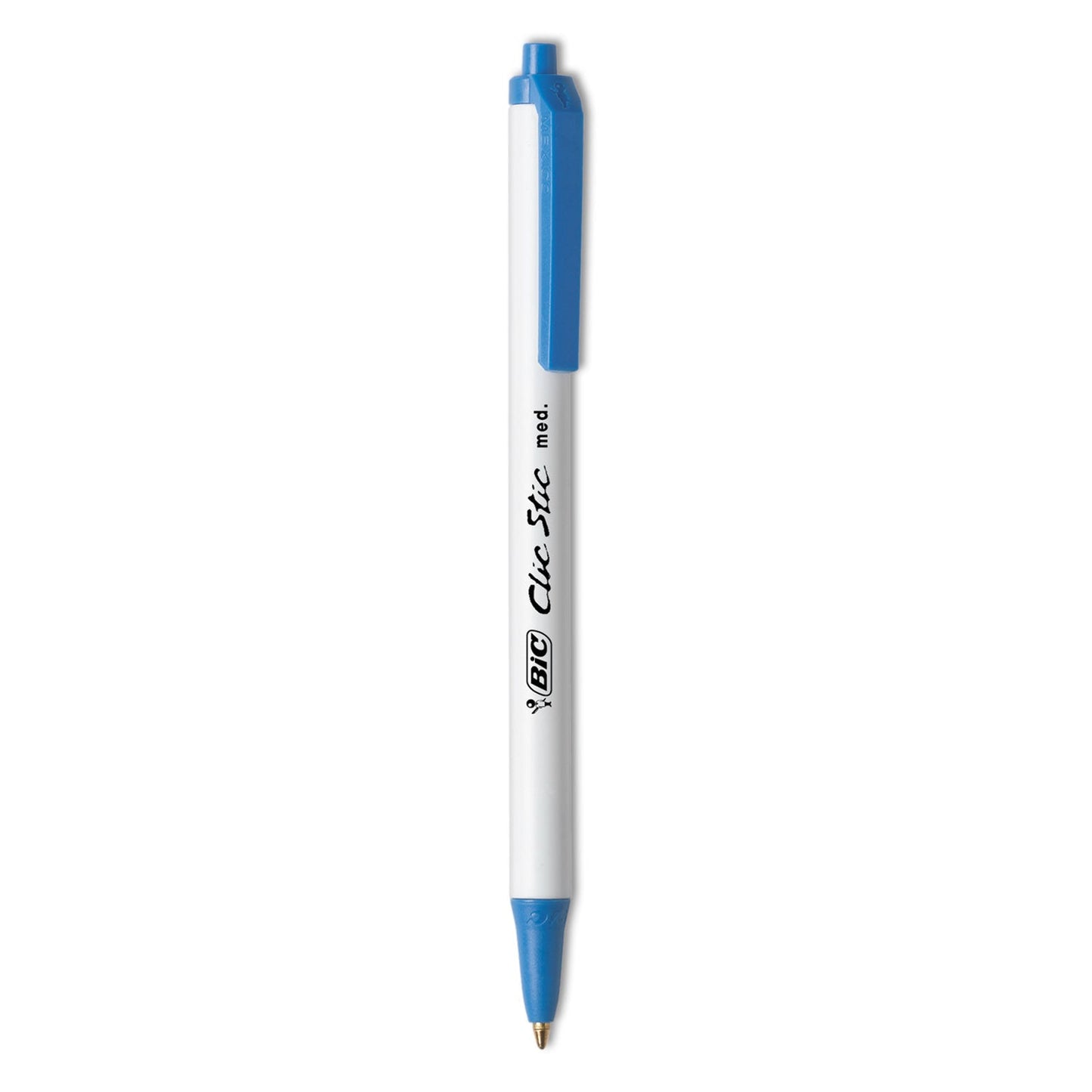 BIC Clic Stic Ballpoint Pen, Retractable, Medium 1 mm, Blue Ink, White Barrel, Dozen - themonogram manor 