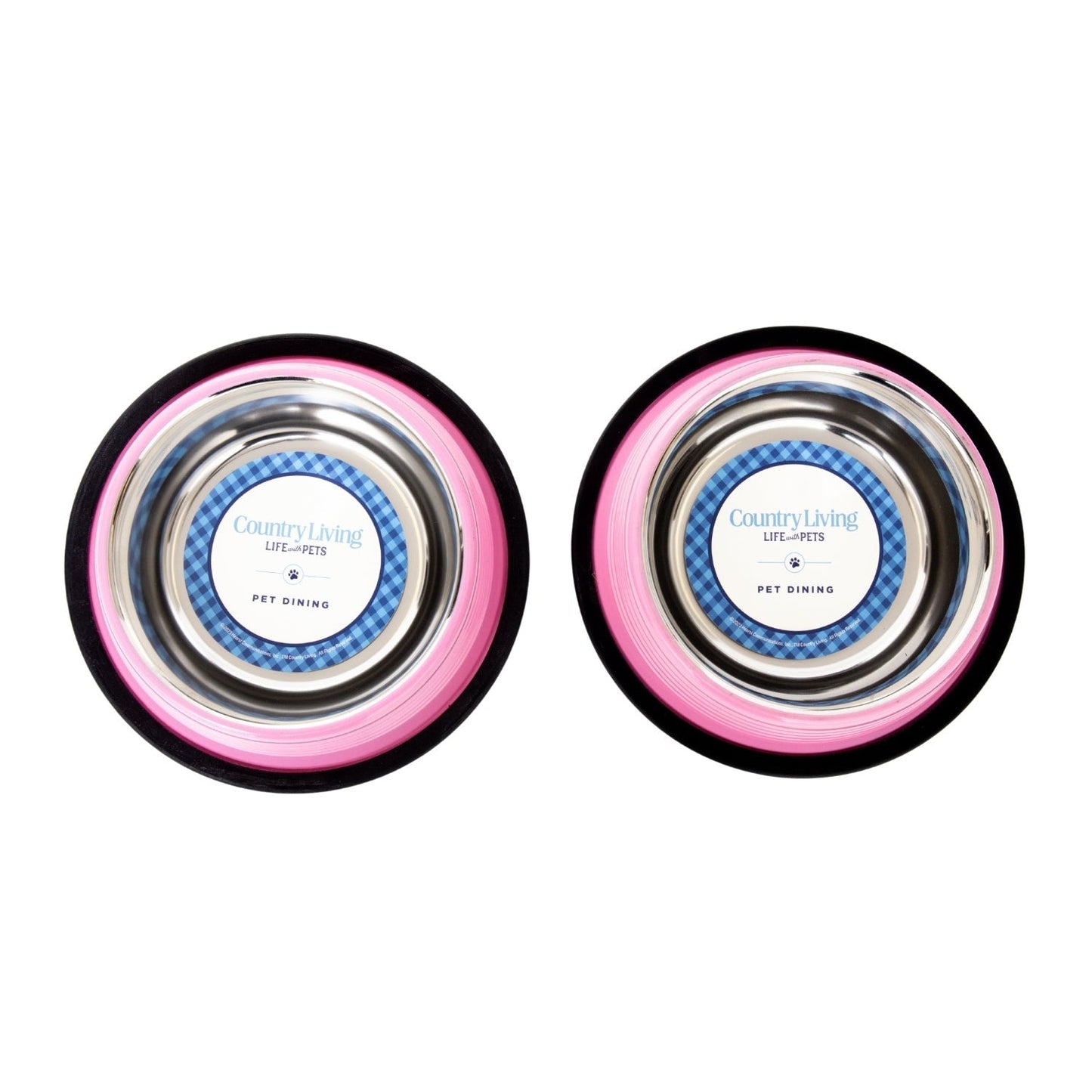 Country Living Set of 2 Ribbed Non-Slip Pet Bowls – Carnation Pink - themonogram manor 