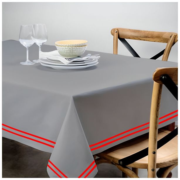 Double Embroidery Border Sateen Cotton Solid Table Cloth - Light Grey