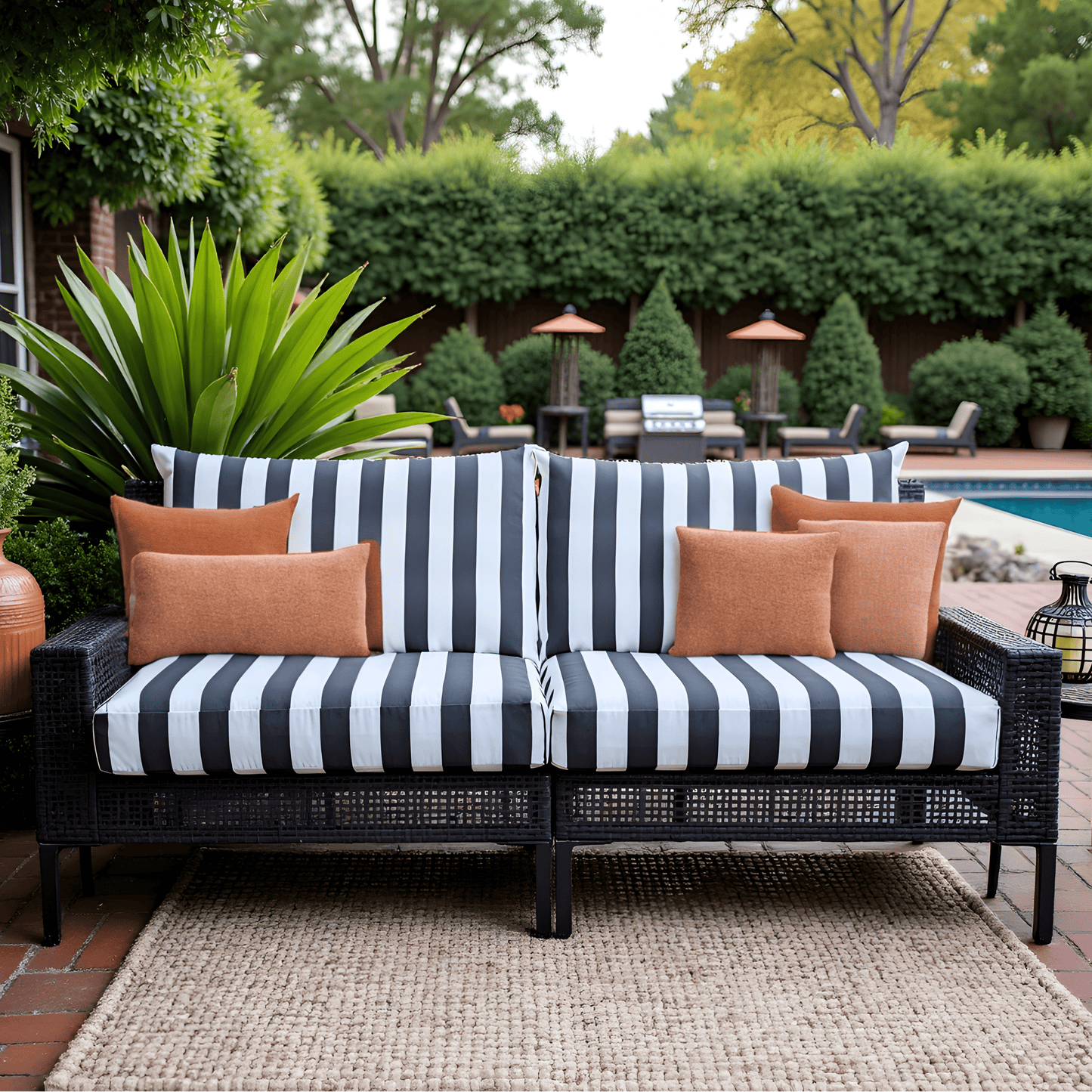 Black and White Cabana Stripe Outdoor Slip Covers, Compatible with IKEA Duvholmen Kuddarna