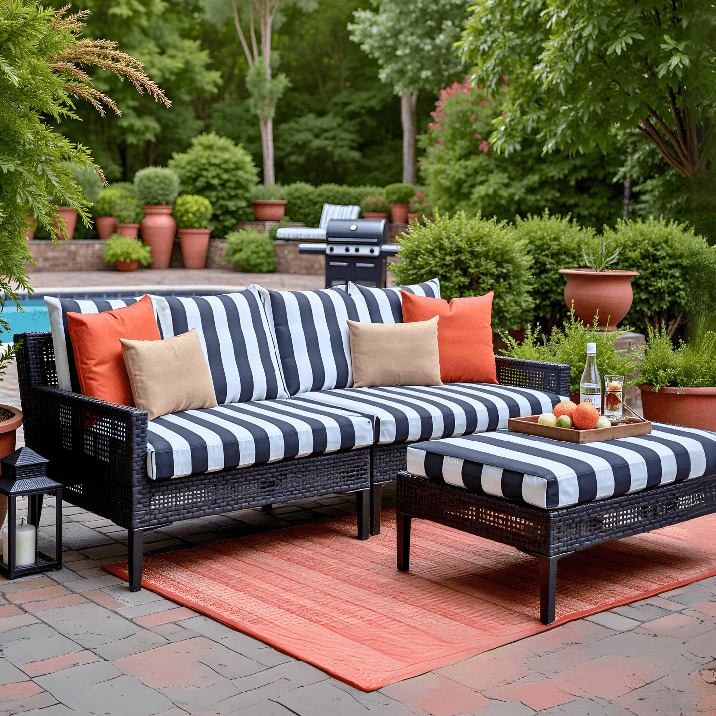 Black and White Cabana Stripe Outdoor Slip Covers, Compatible with IKEA Duvholmen Kuddarna