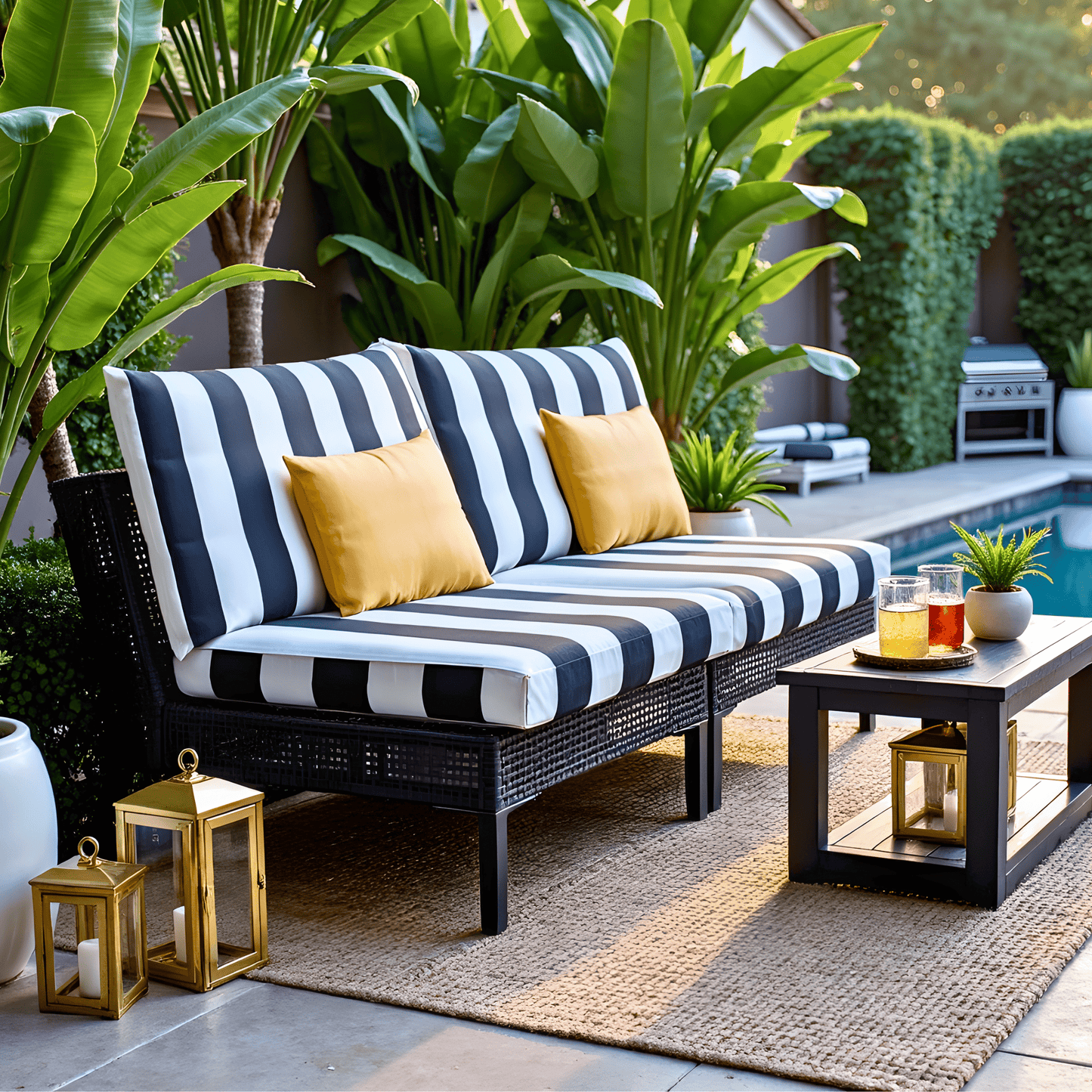 Black and White Cabana Stripe Outdoor Slip Covers, Compatible with IKEA Duvholmen Kuddarna