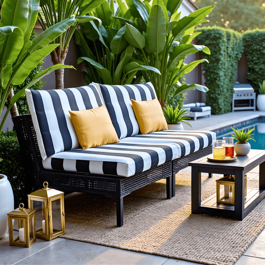 Black and White Cabana Stripe Outdoor Slip Covers, Compatible with IKEA Duvholmen Kuddarna