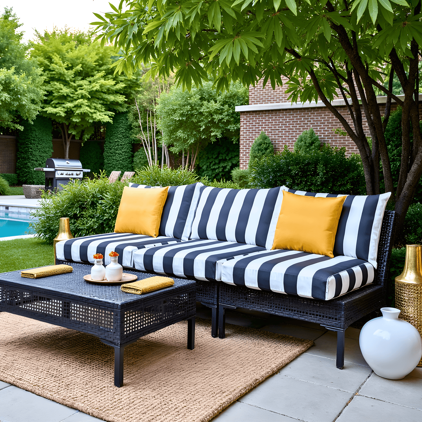 Black and White Cabana Stripe Outdoor Slip Covers, Compatible with IKEA Duvholmen Kuddarna